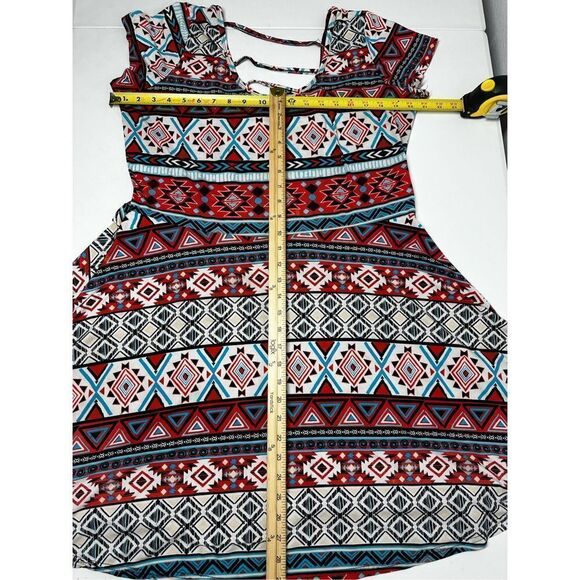 Bobbie Brooks Womens Dress Plus Size 1X Red Multi Geometric Strap Back - Picture 6 of 11